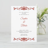 Elegant Red en White Floral Art Deco Wedding Kaart (Staand voorkant)