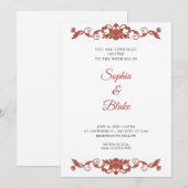 Elegant Red en White Floral Art Deco Wedding Kaart (Voorkant / Achterkant)