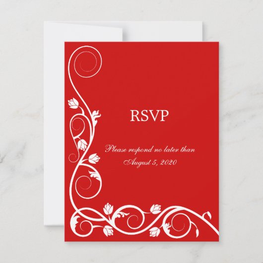 Elegant Red en White Swirls RSVP / Reply Kaart (Voorkant)