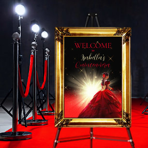 Elegant Red Faux Glitter Quinceañera Geboortedag Folie Afdrukken