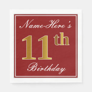 Elegant Red, Faux Gold 11th Birthday + aangepaste Servetten