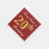 Elegant Red, Faux Gold 20th Birthday + aangepaste Servetten (Hoek)