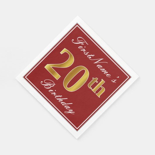 Elegant Red, Faux Gold 20th Birthday + aangepaste Servetten (Hoek)
