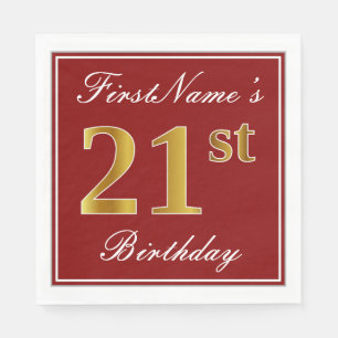 Elegant Red, Faux Gold 21st Birthday + aangepaste Servet