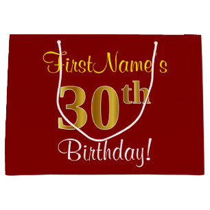 Elegant, Red, Faux Gold 30th Birthday; Aangepaste Groot Cadeauzakje