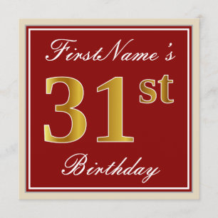 Elegant, Red, Faux Gold 31st Birthday; Aangepaste Kaart