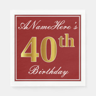 Elegant Red, Faux Gold 40th Birthday + aangepaste  Servetten