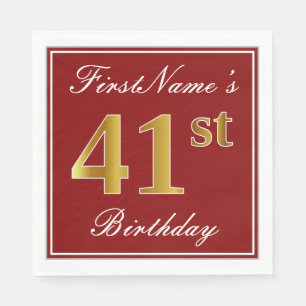 Elegant Red, Faux Gold 41st Birthday + aangepaste Servet