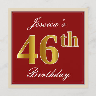 Elegant, Red, Faux Gold 46th Birthday; Aangepaste  Kaart