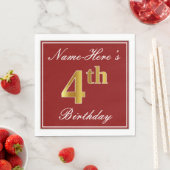 Elegant Red, Faux Gold 4th Birthday + aangepaste n Servetten (Insitu)
