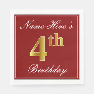 Elegant Red, Faux Gold 4th Birthday + aangepaste n Servetten
