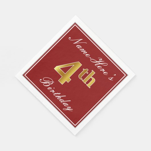 Elegant Red, Faux Gold 4th Birthday + aangepaste n Servetten (Hoek)