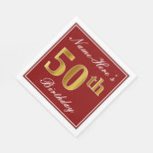 Elegant Red, Faux Gold 50th Birthday + aangepaste  Servetten (Hoek)
