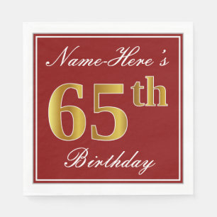Elegant Red, Faux Gold 65th Birthday + Aangepaste  Servet