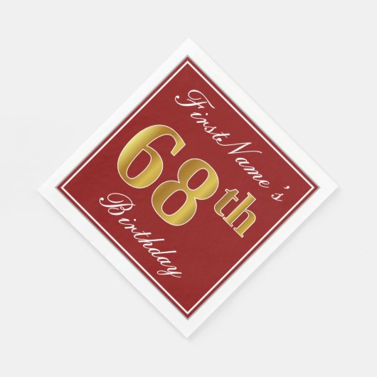 Elegant Red, Faux Gold 68th Birthday + aangepaste  Servetten (Hoek)