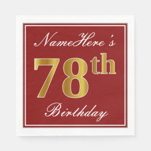 Elegant Red, Faux Gold 78th Birthday + aangepaste  Servetten