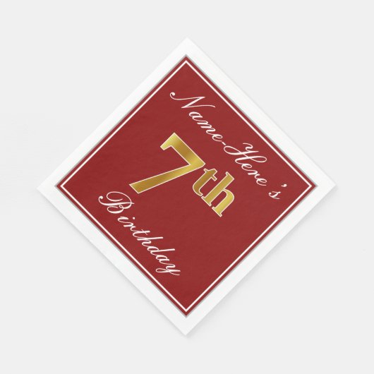 Elegant Red, Faux Gold 7th Birthday + Aangepaste n Servet (Hoek)