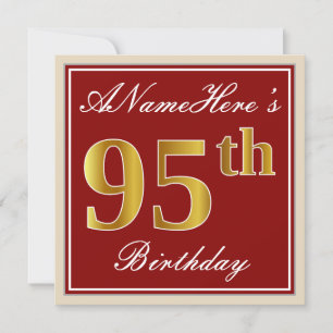Elegant, Red, Faux Gold 95th Birthday; Aangepaste  Kaart