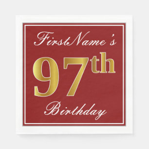 Elegant Red, Faux Gold 97th Birthday + Aangepaste  Servet