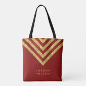 Elegant Red Faux Gold Name Chevron Geometric Tote Bag (Achterkant)