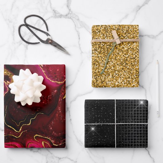 Elegant red faux goudglitter marmer inpakpapier vel (Voorkant)