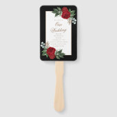 Elegant Red Floral Black & Gold Wedding Program Handwaaier (Voorkant)