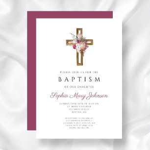 Elegant Red Floral Boho Cross Baptisme Kaart