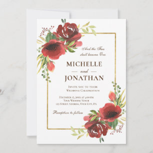 Elegant Red Floral Gold Lijst Christelijk bruiloft Kaart