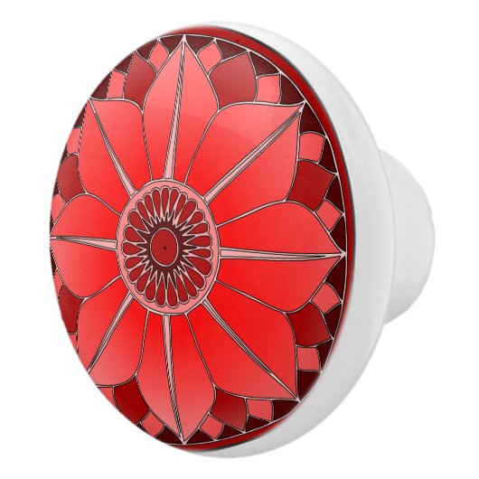 Elegant Red Floral Lotus Mandala Keramische Knop (Rechts)