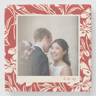 Elegant Red Floral Patroon Aangepaste Foto Stenen Onderzetter