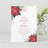 Elegant Red Floral Poinsettia kerstbruiloft Kaart (Staand voorkant)