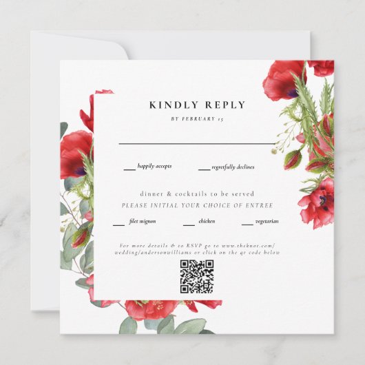 Elegant Red Floral Square Wedding QR Code RSVP (Voorkant)
