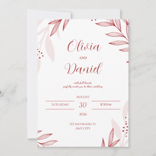 Elegant Red Floral Wedding Invitation (Devant)
