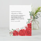 Elegant Red Floral Wedding Invitation Kaart (Staand voorkant)