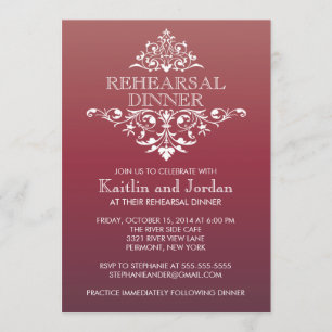 Elegant  Red Flourish Rehearsal Dinner Kaart