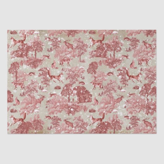 Elegant  Red Fox Hare Snow Woodland Toile Tissuepapier (Voorkant)