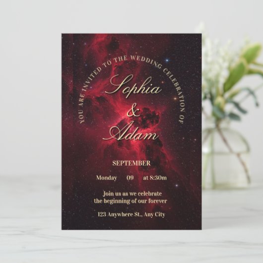 Elegant Red Galaxy Wedding Invitation (Debout devant)