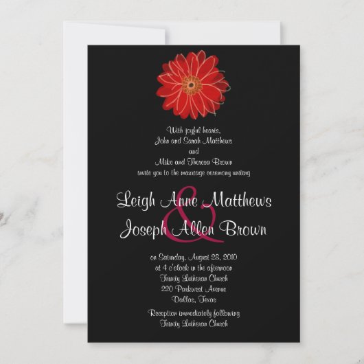 Elegant Red Gerber Daisy Wedding Invitation Kaart (Voorkant)