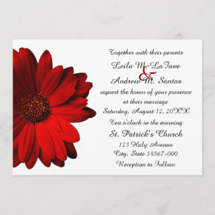 Elegant Red Gerbera Daisy Wedding Invitation Kaart
