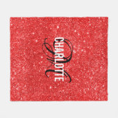 Elegant red glitter monogram name fleece blanket (Voorkant (Horizontaal))