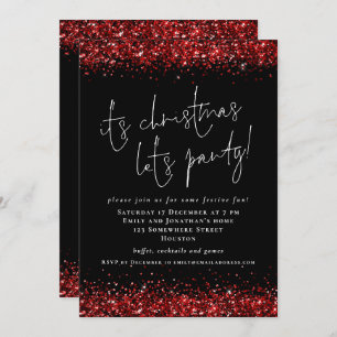 Elegant Red Glitter over de kerstfeestdag Black Kaart