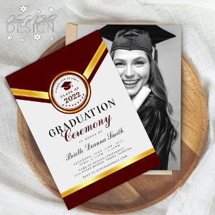 Elegant Red Gold Afstuderen Uitnodiging