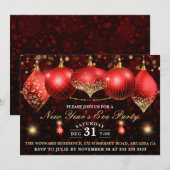 Elegant Red & Gold Baubles Nieuwjaar Kaart (Voorkant / Achterkant)