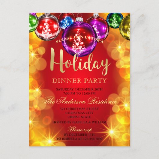 Élégant Red Gold Baubles Noël Invitation (Devant)