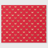 Elegant Red Gold Butterfly Pattern Wrapping Paper Cadeaupapier (Vlak)