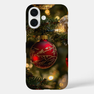 Elegant Red Gold Christmas Holiday Tree iPhone 16 Hoesje