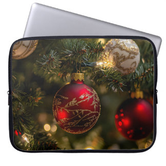 Elegant Red Gold Christmas Holiday Tree Laptop Sleeve