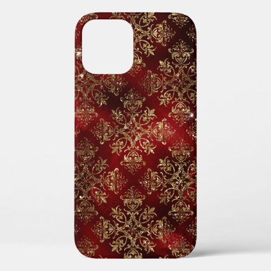 Elegant Red Gold Damask Stylish Girly Sparkle Case-Mate iPhone Case (Achterkant)