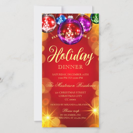 Elégant Red Gold Dinner Invitation (Devant)