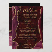 Elegant Red & Gold Faux Glitter Agate Wedding Menu (Voorkant / Achterkant)